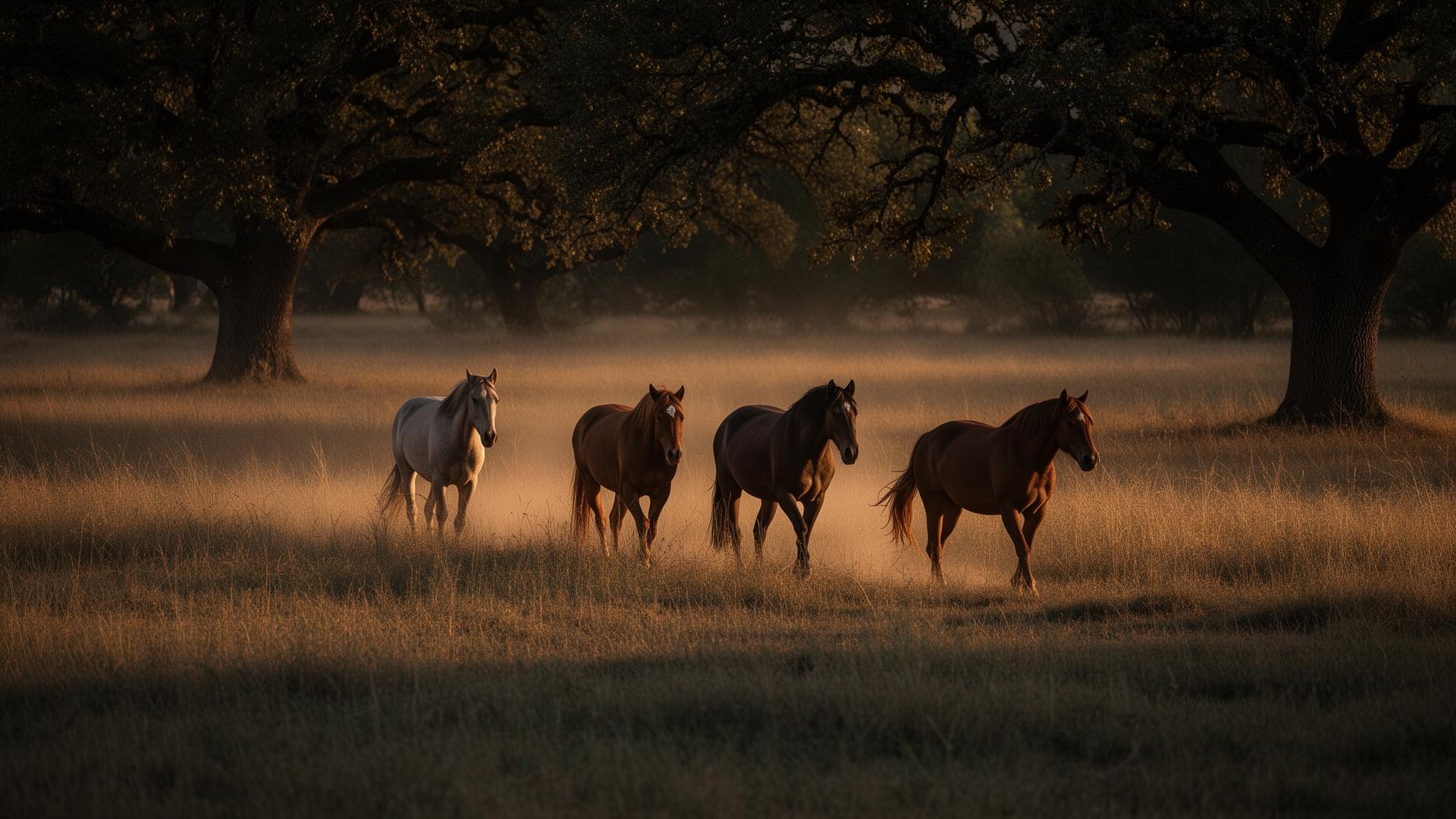 The Moonwater Ranch herd beneath Texas oak trees